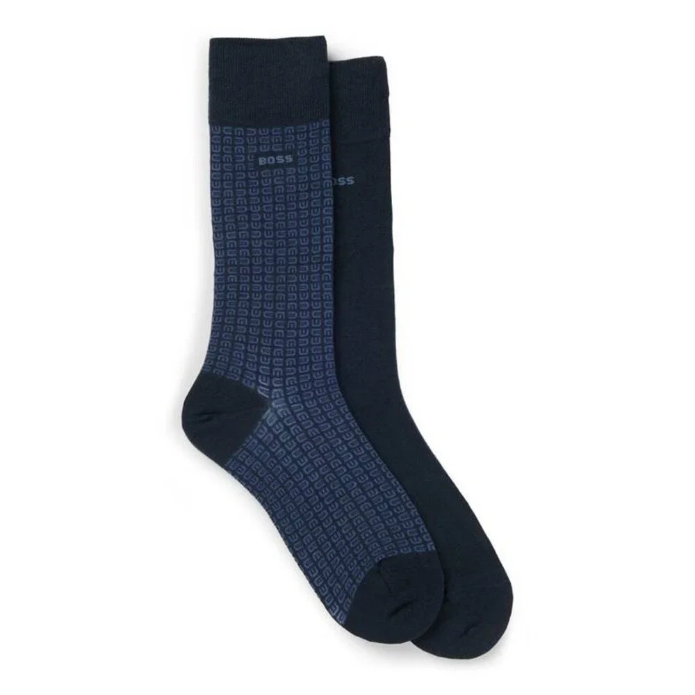 BOSS RS Mini Pattern CC Tile Socks Men's 7-13 Navy Pull On Pack of 2